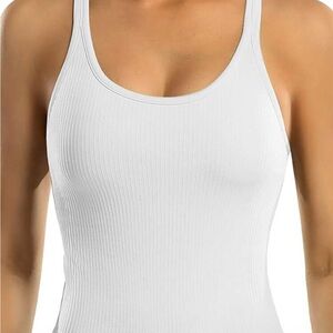 White Padded Ribbed Tank Top